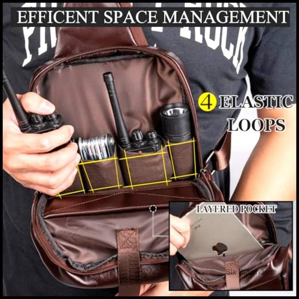 Leather Tactical Sling Bag Crossbody Messenger Adjustable Strap Vintage Minimal